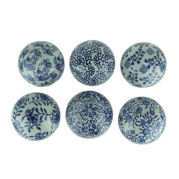 Shop Set Of 6 Blue And White Asian Inspired Decorative Balls 3 75