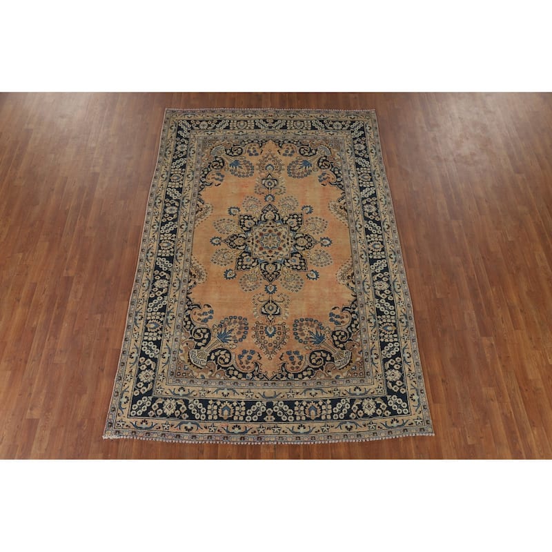 Mashad Vintage Persian Area Rug Handmade Wool Carpet - 6'4" x 9'8"