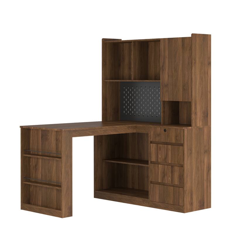 L Shaped Desk with Charger,Computer Desk with Drawers,Bookshelf, with LED Light,Corner Gaming Computer Desk with Storage