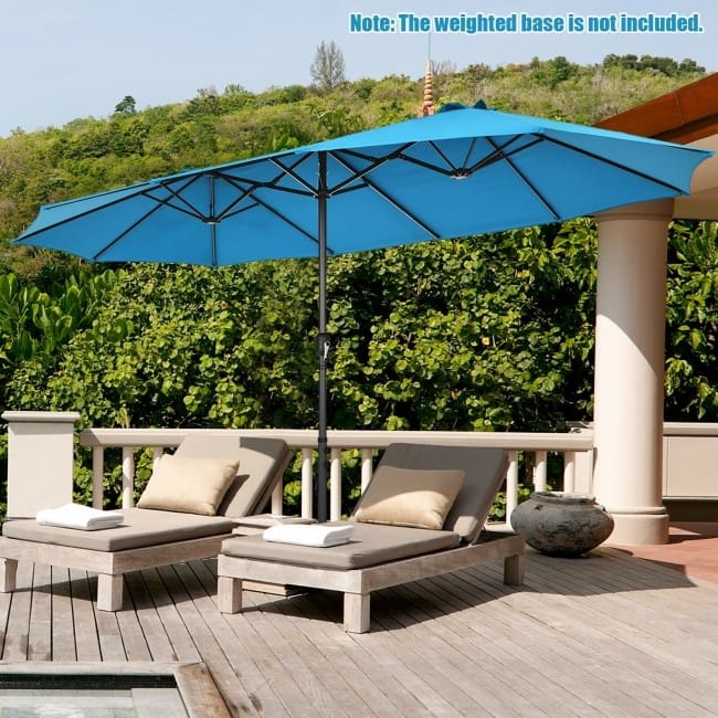 15 Feet Patio Double-Sided Umbrella with Hand-Crank System - 15.4' x 9.2' x 8.0' (LxWxH)