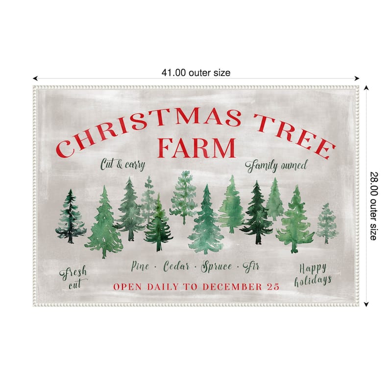 Christmas Tree Farm Sign by Rosana Laiz Blursbyai Framed Canvas Wall Art Print - Sylvie Beaded White - 41 x 28 in