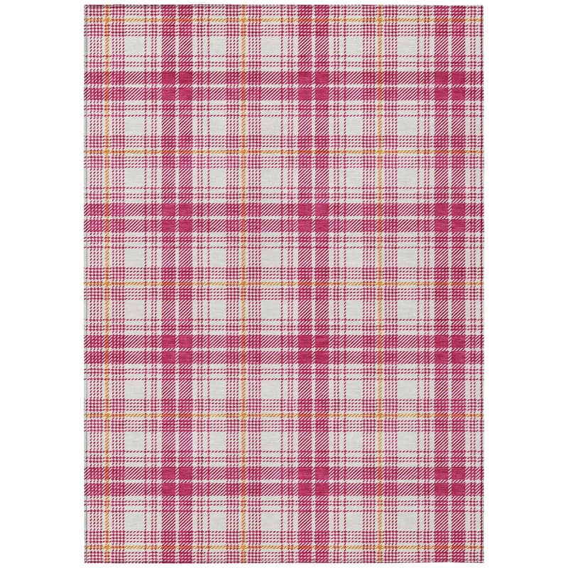 Machine Washable Indoor/ Outdoor Plaid Chantille Rug