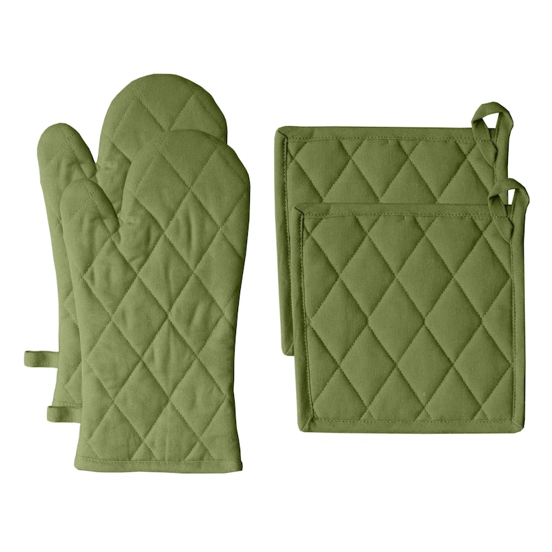 Fabstyles Solo Waffle Cotton Oven Mitt & Pot Holder Set of 4 - 7x12 , 8x8