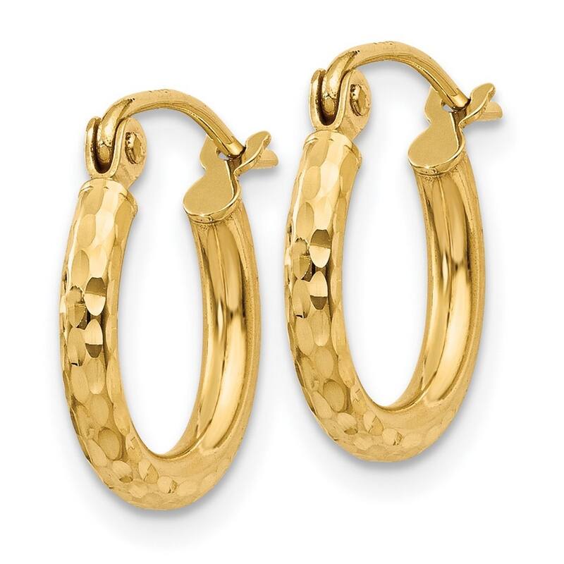 Curata 14k Yellow Gold Diamond-cut 2x13mm Round Hoop Earrings
