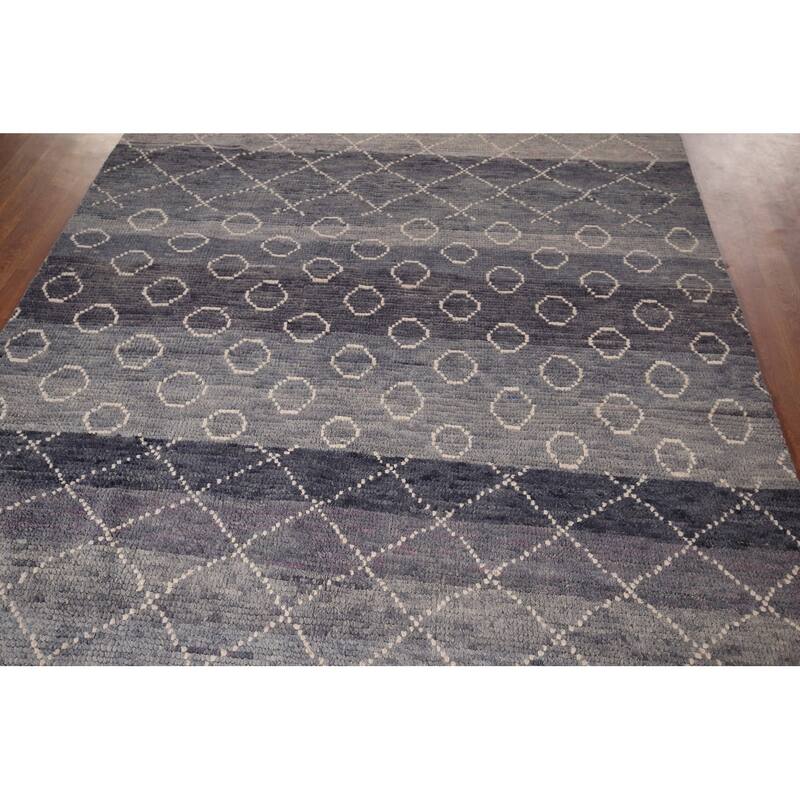 Grays & Blues Trellis Moroccan Oriental Rug Hand-Knotted Wool Carpet - 5'11"x 9'8"