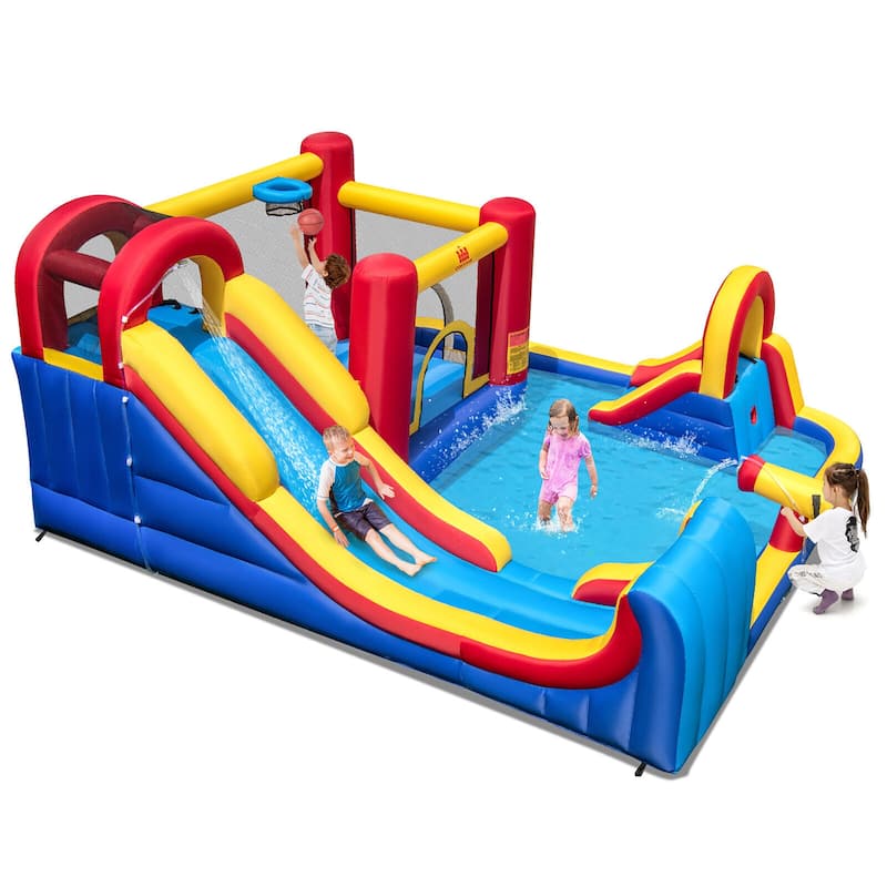 Gymax Inflatable Water Slide Giant Kids Water Park w/ Double Slides - Kids