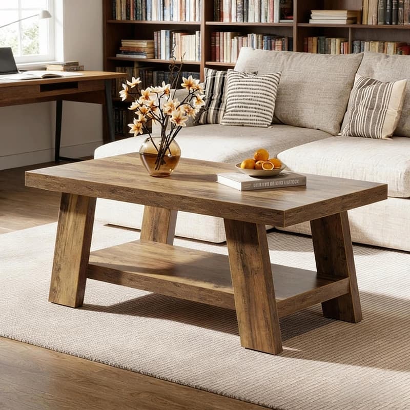 Rustic 2-Tier Tea Table - Spacious Coffee and Center Table - Brown