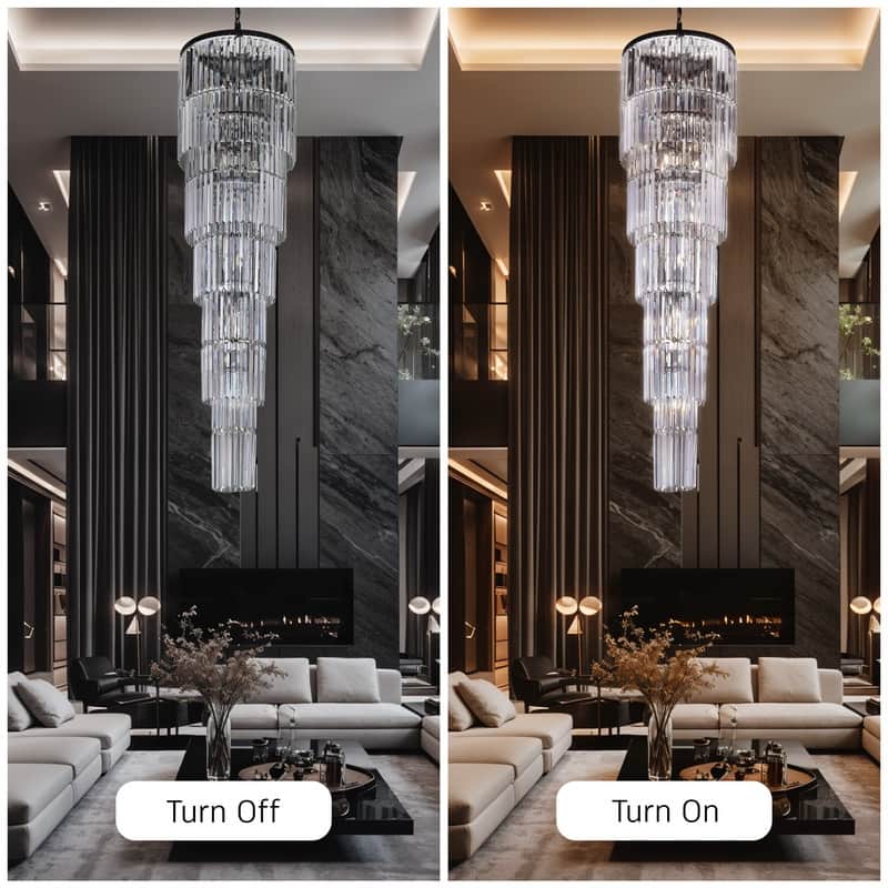 KAYLA 125 in. 20-Light Gold Crystal Chandelier- High Ceiling Lighting Fixture