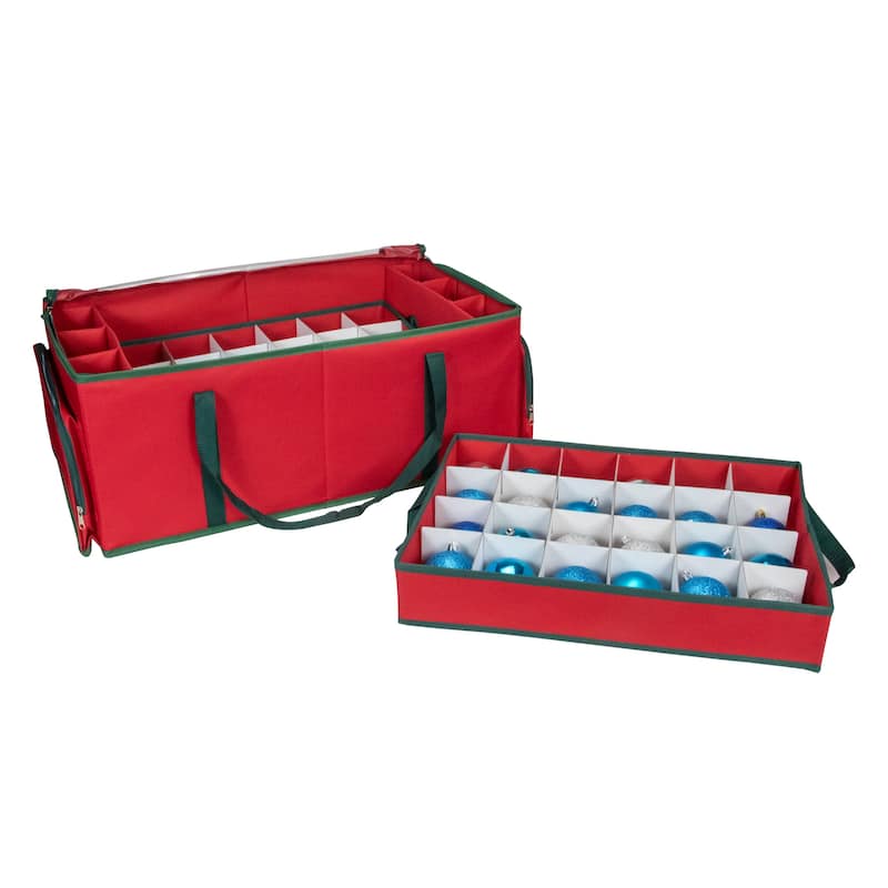 24" Red Green Christmas Ornament Storage Bag with Removable Dividers