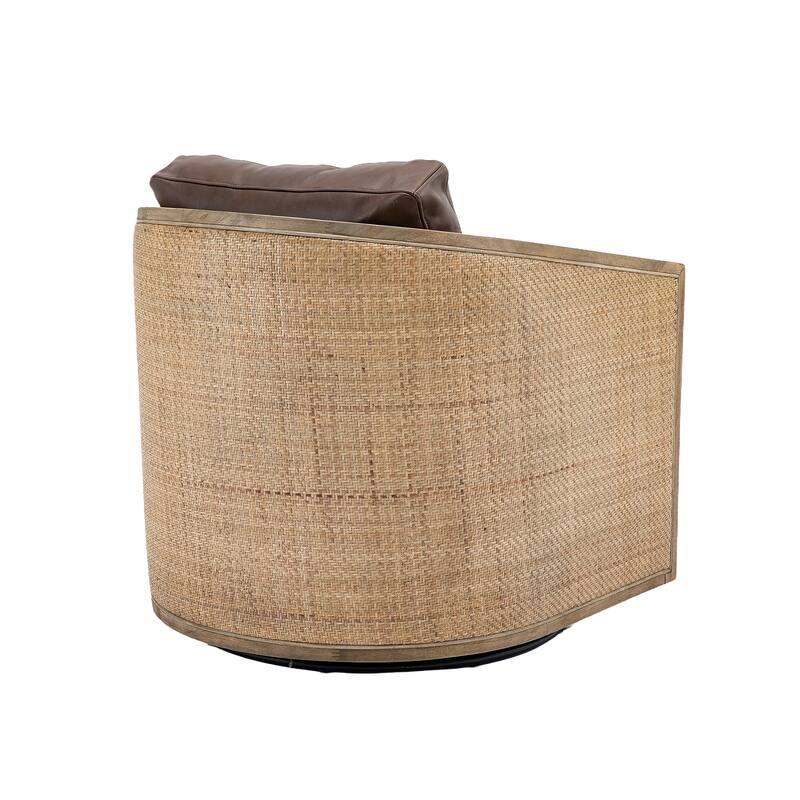 High Back 360 Degree Swivel Barrel Chairs, Leather Material Leisure Arm Chair Living Room Comfy Round Accent Sofa Chair