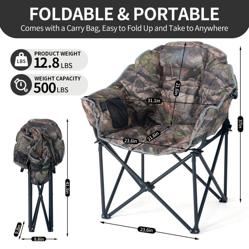 Heated Camping Chair with Headrest Pad, Supports 500lbs, Camping Patio