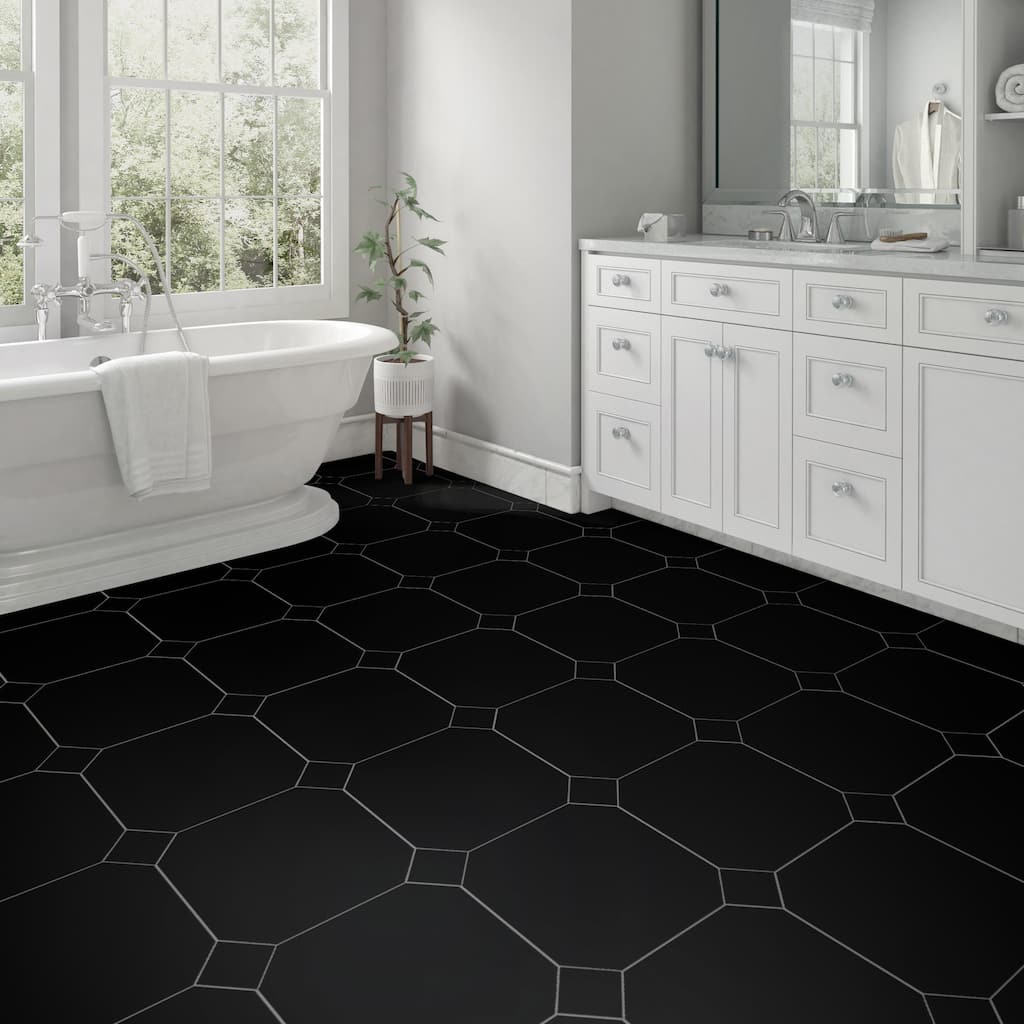 Merola Tile Monocolor Octagon Nero 12-1/4" x 12-1/4" Ceramic Floor and Wall Tile