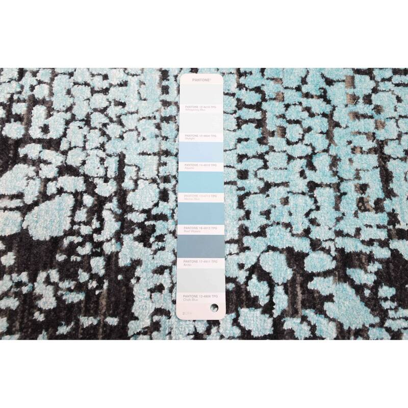 ECARPETGALLERY Hand-knotted Legacy Aqua, Black Silk, Wool Rug - 2'6 x 11'11