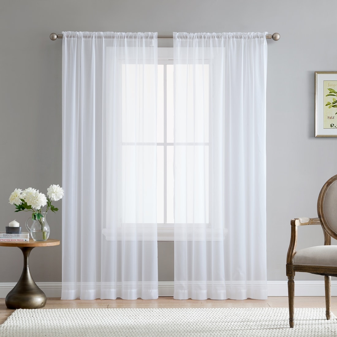 Home & Linens Sheer Voile Window Treatment Rod Pocket Curtain Panels for Bedroom, Living Room, Kitchen - Set of 2 panels