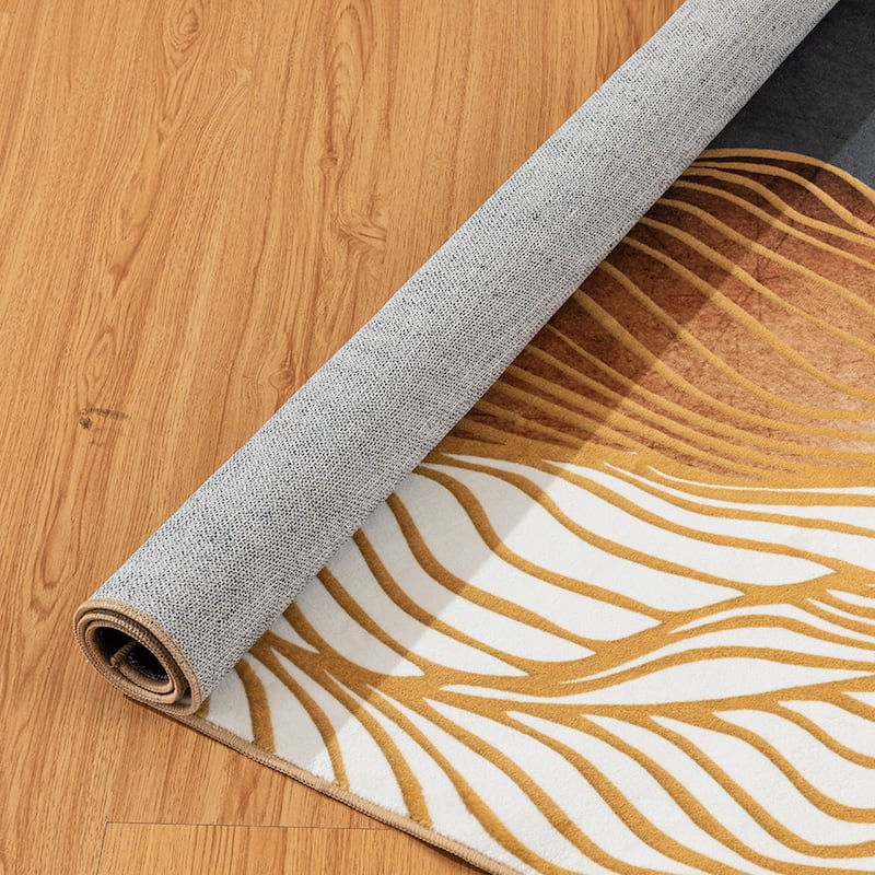 Modern Plant Abstract Area Rugs NoShedding, Low Pile Foldable Carpet