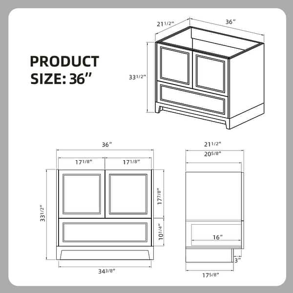 dimension image slide 0 of 2, 36" Single Bathroom Vanity Base Only Solid Wood