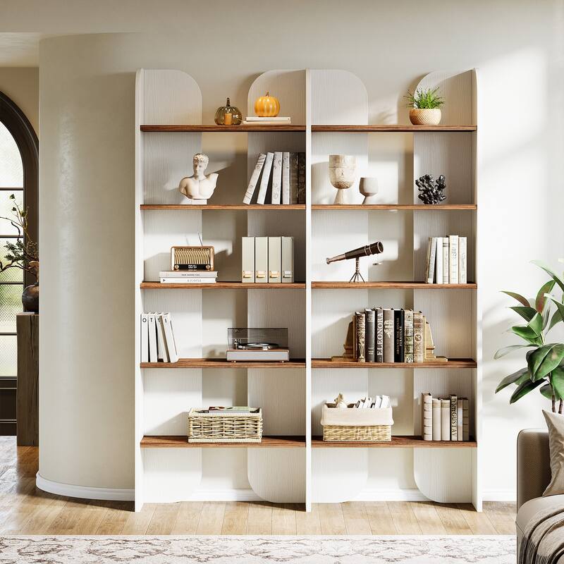 70.87" 5-Tier Double Wide Bookshelf, Open Shelves Tall Floor Standing Bookcase Storage Accent Shelf