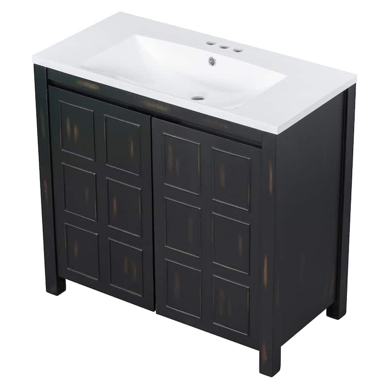 GDFStudio - Elysia Wood & Ceramic Bathroom Vanity with Sink & Storage Cabinet Organizer