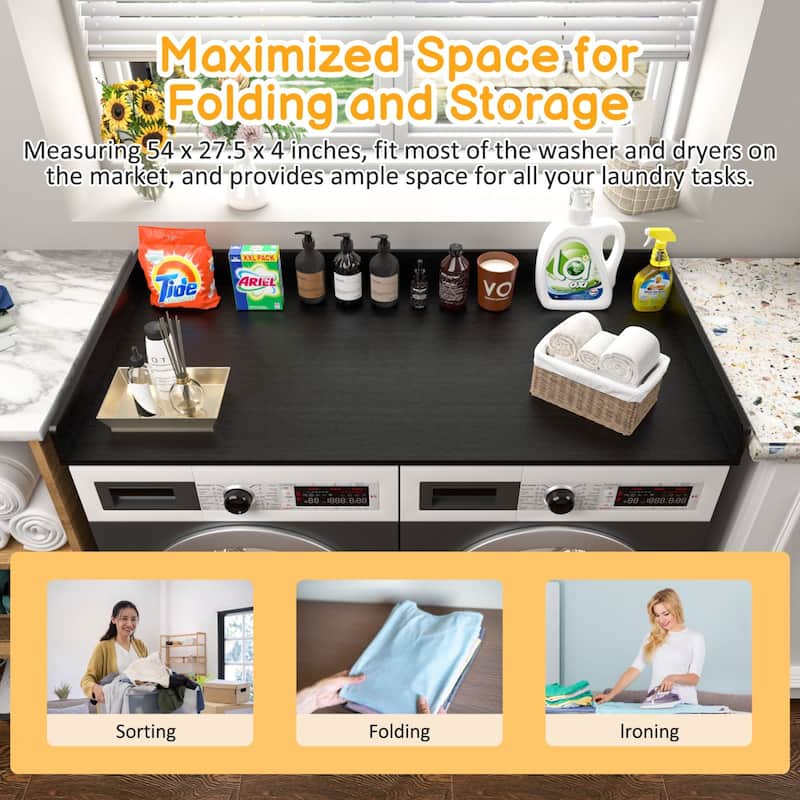 VEIKOUS Bamboo Washer Dryer Countertop, Laundry Room Organization Topper with Anti-Slip Design