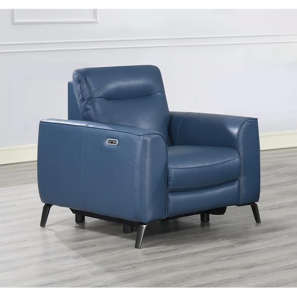Top Grain Leather Ocean Blue Power Reclining Chair On Sale Bed