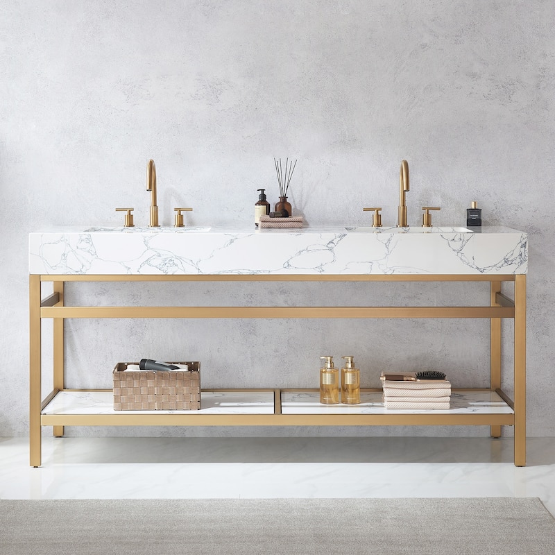 Ecija Bath Vanity, Metal Support with Composite Stone Top, no Mirror