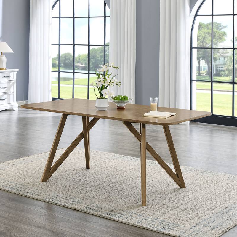 Darla 70"W Rectangular Walnut Oak Geometric Cross Base Dining Table - Brown Oak