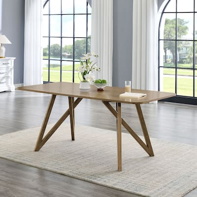 Darla 70"W Rectangular Walnut Oak Geometric Cross Base Dining Table