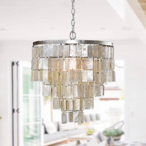 17.7" Wide Silver 3-Light Tiered Shell Pendant Chandelier