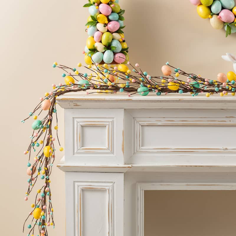 Glitzhome 72"L Easter Egg Flower Berries Lavender Garland