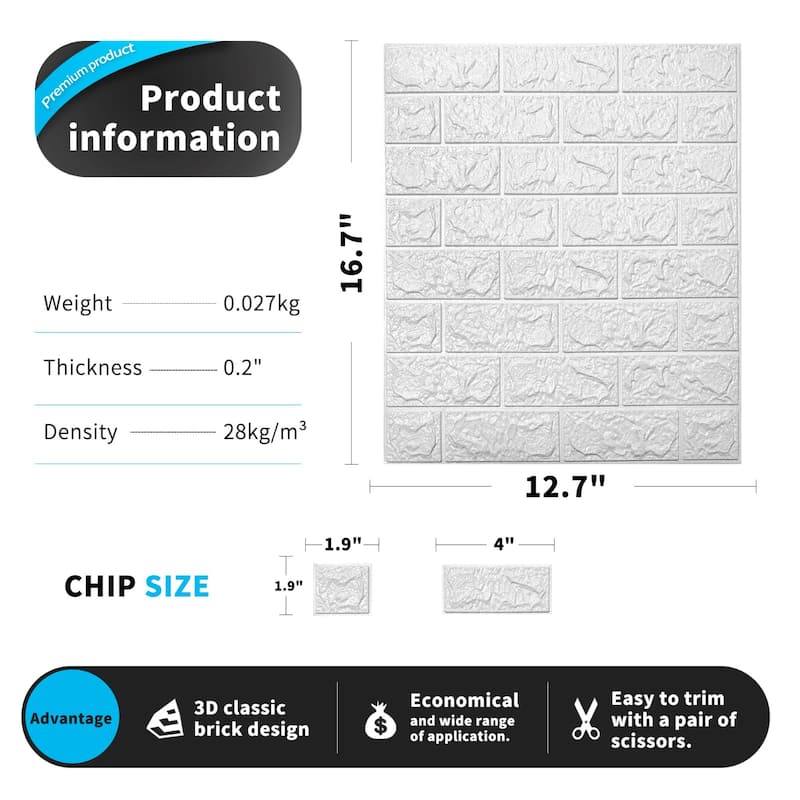 Art3d 30Pcs 3D Brick Wallpaper,Faux Foam Brick Peel and Stick for Bedroom, Living Room,43.5Sq.Ft