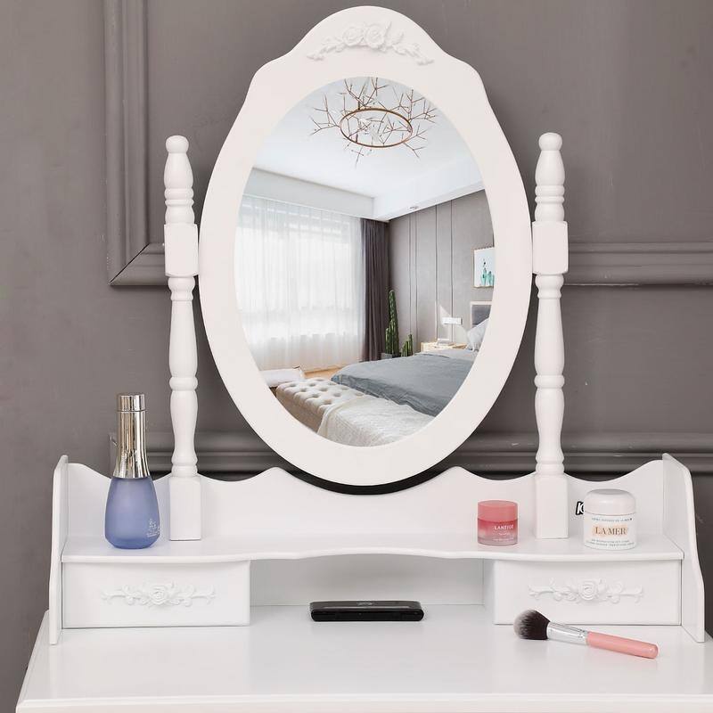 Modern Concise 4-Drawer 360-Degree Rotation Removable Mirror Dresser White