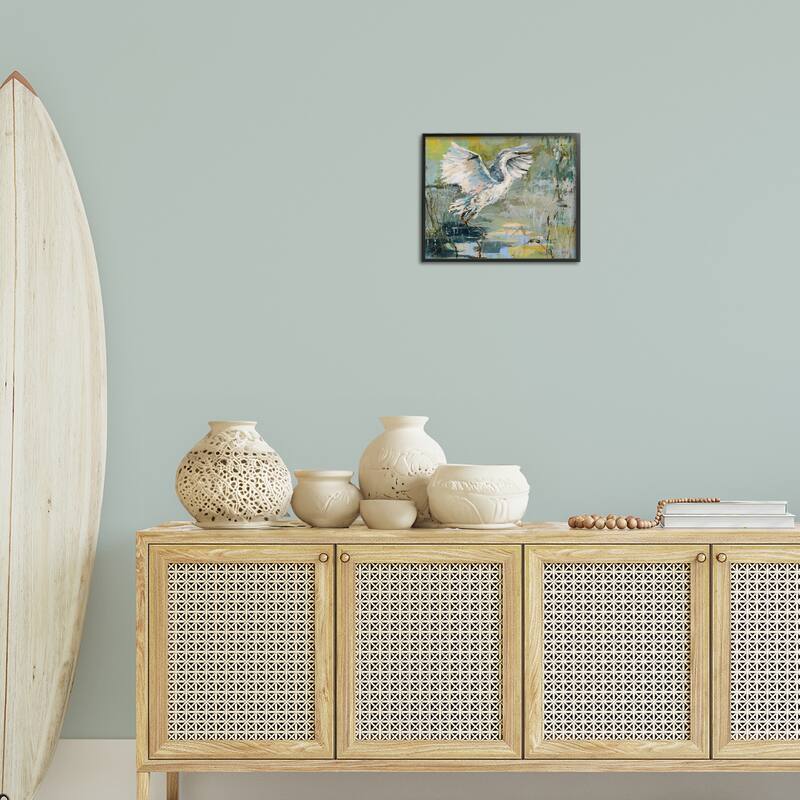 Stupell Radiant Crane at Pond Framed Giclee Art Design By Dusza