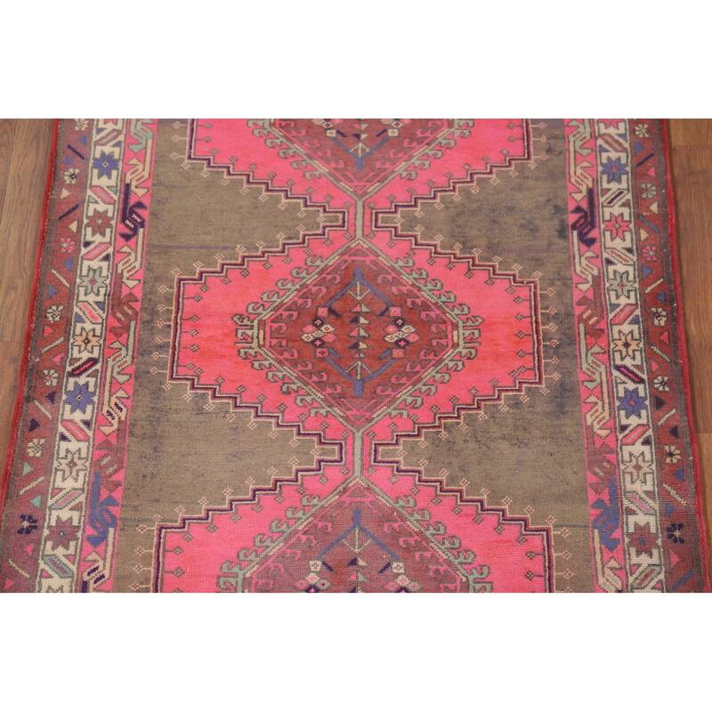 Pink Ardebil Persian Vintage Area Rug Hand-Knotted Wool Carpet - 3'11" x 7'7"
