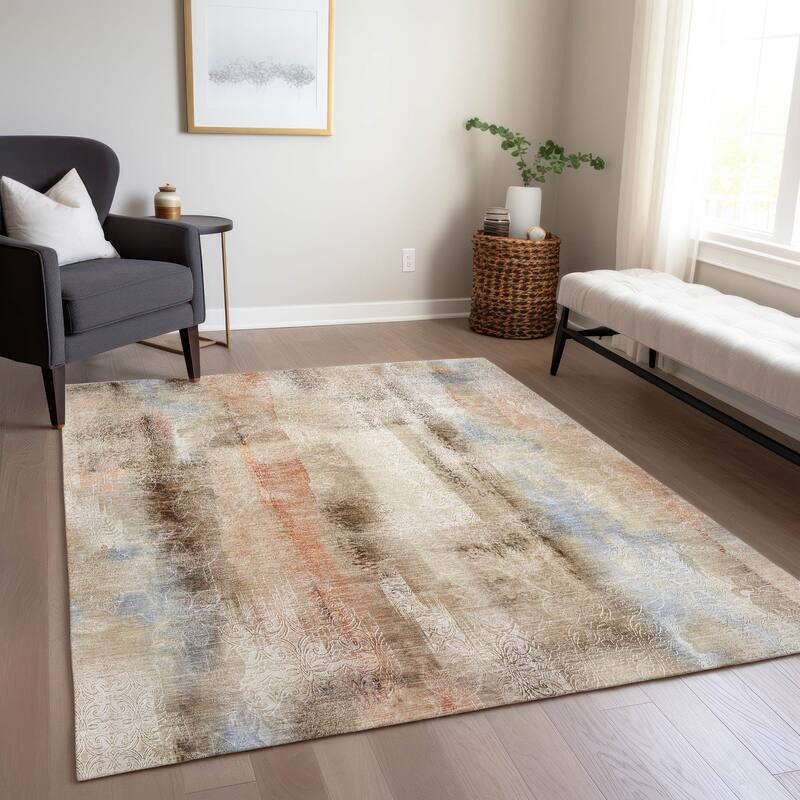 Machine Washable Indoor/ Outdoor Modern Imprints Chantille Rug