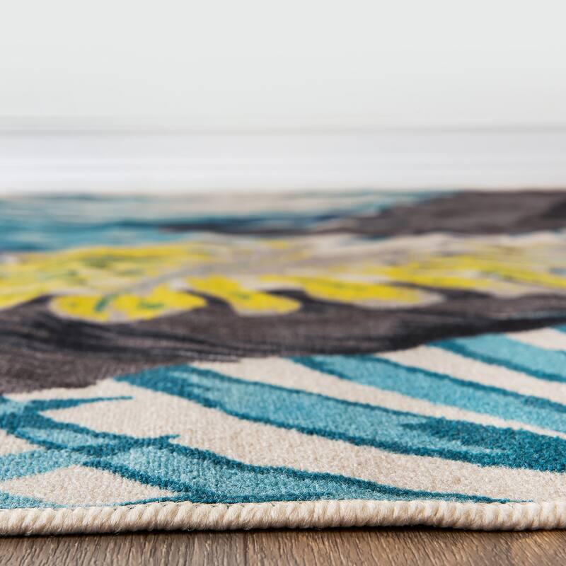 Contemporary Tropical Floral Leaves Non Slip Area Rug