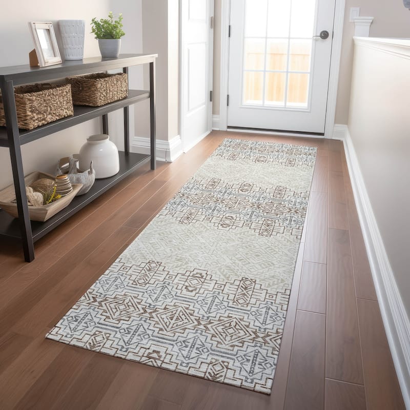 Machine Washable Indoor/ Outdoor Moroccan Boho Chantille Rug