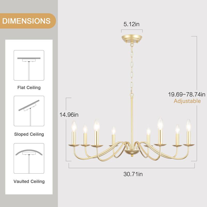 8-Light Farmhouse Candle Chandelier for Bedroom, Kitchen, Living Room and Foyer