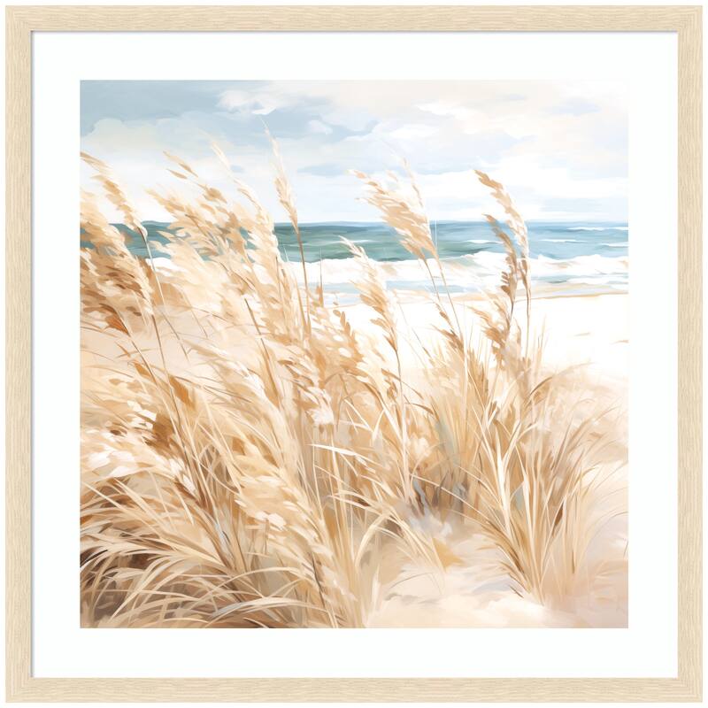 Kate and Laurel Framed Art Beige Beach Grass Near Traquil Beach by The Creative Bunch Studio - 34x34 - Natural