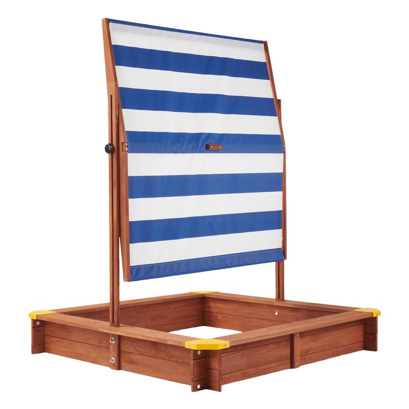 Kids Sandbox with Cover, 46" Wooden Sand Box w/Adjustable Canopy, Large Outdoor Cedar Sandpit for Backyard Play