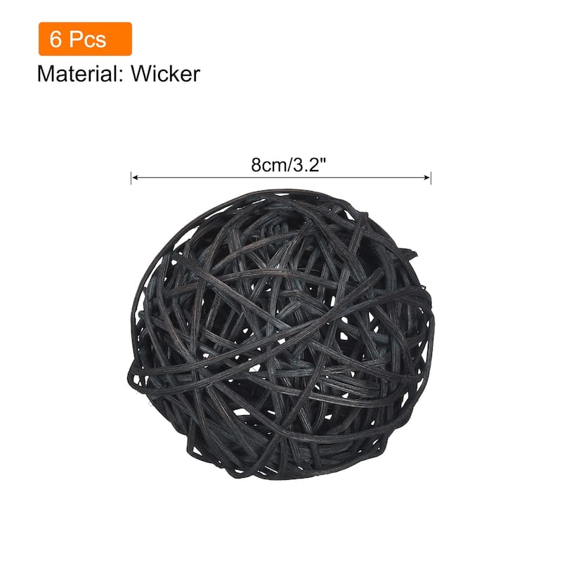 6 Pcs Wicker Rattan Balls 3.2 Inch Rattan Balls Vase Fillers - Black