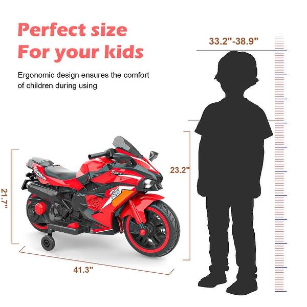 dimension image slide 0 of 2, 12V Electric Motorcycle For Kids, Powered Toy Motorcycle, Child Motorcycle Ride On With Light Wheels And Bluetooth Music (No Shi