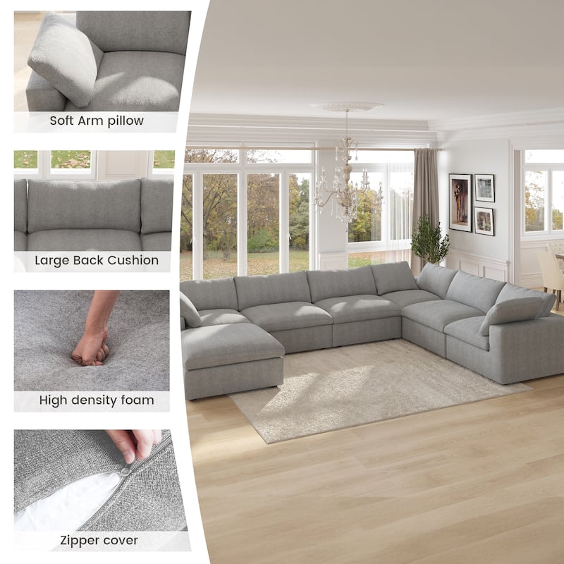 Cloud Couch Modular Sectional Sofa Oversized Down Filled Corner 7 Seater L-Shaped Couch with Ottoman for Living Room Set