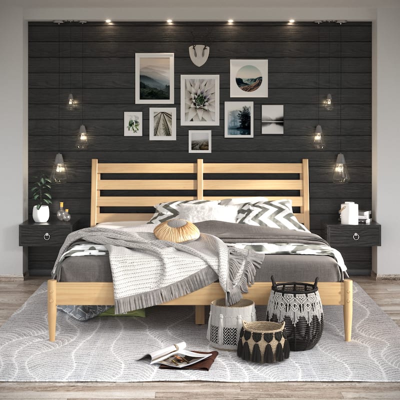 Mid-Century Slat Bed - King Size - Scandinavian Oak Finish - Oak