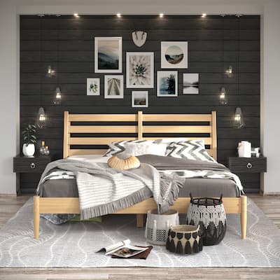 Mid-Century Slat Bed - King Size - Scandinavian Oak Finish