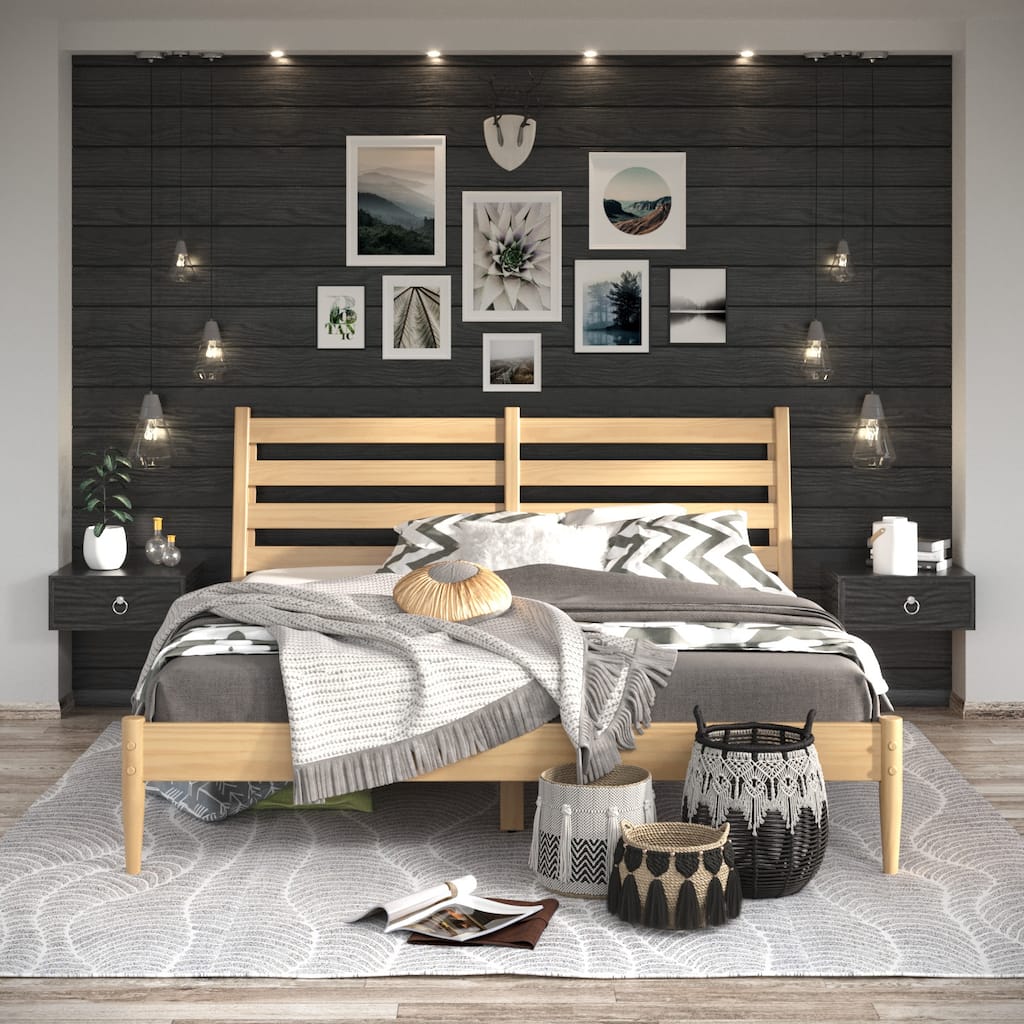 Mid-Century Slat Bed - King Size - Scandinavian Oak Finish