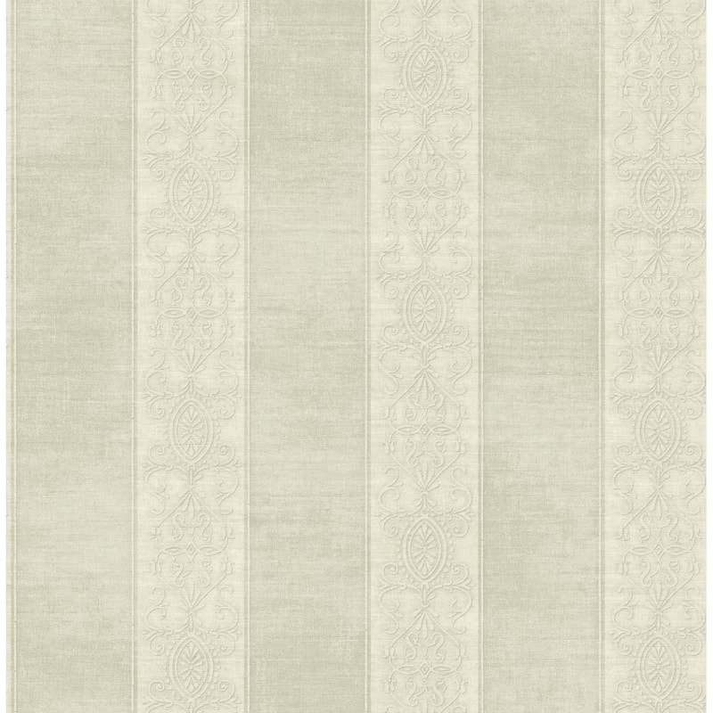 Seabrook Designs Hinson Stripe Unpasted Wallpaper - 20.5 in. W x 33 ft. L - Metallic Alabaster