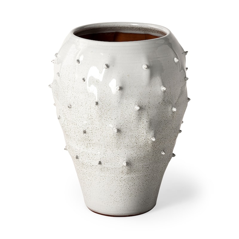 Julian White Ceramic Spoked Vase (Small) - 10"W x 10"D x 13.5"H
