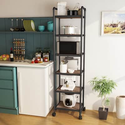 Mieres 63.5 in. H x 16.1 in. W x 12.2 in. D Industrial Style 6-Tier Shelving Unit with Lockable Casters