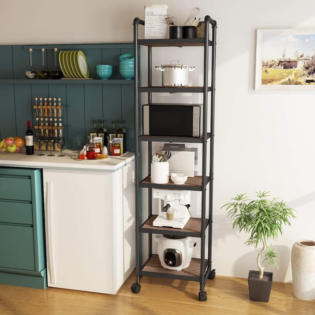 Mieres 63.5 in. H x 16.1 in. W x 12.2 in. D Industrial Style 6-Tier Shelving Unit with Lockable Casters