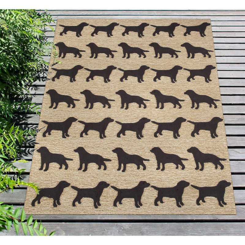 Liora Manne Frontporch Doggies Indoor/Outdoor Rug - 5' x 7'6" - Black